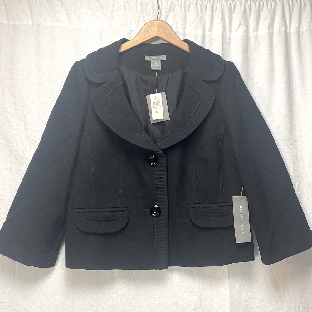 Ann Taylor Modern Fit Black Jacket Virgin Wool Blazer Size 12 NWT